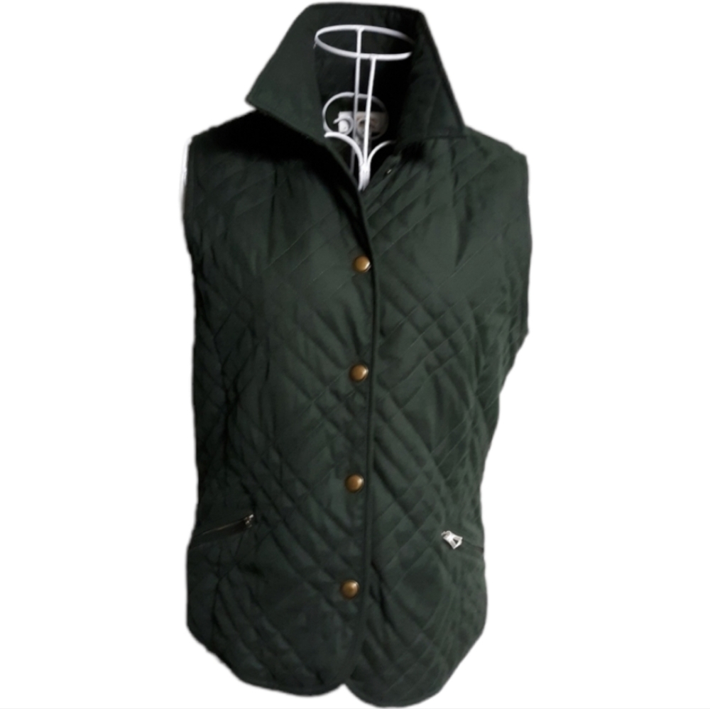 Talbots Dark Green Lightweight Quilted Snap Vest SZ XSP